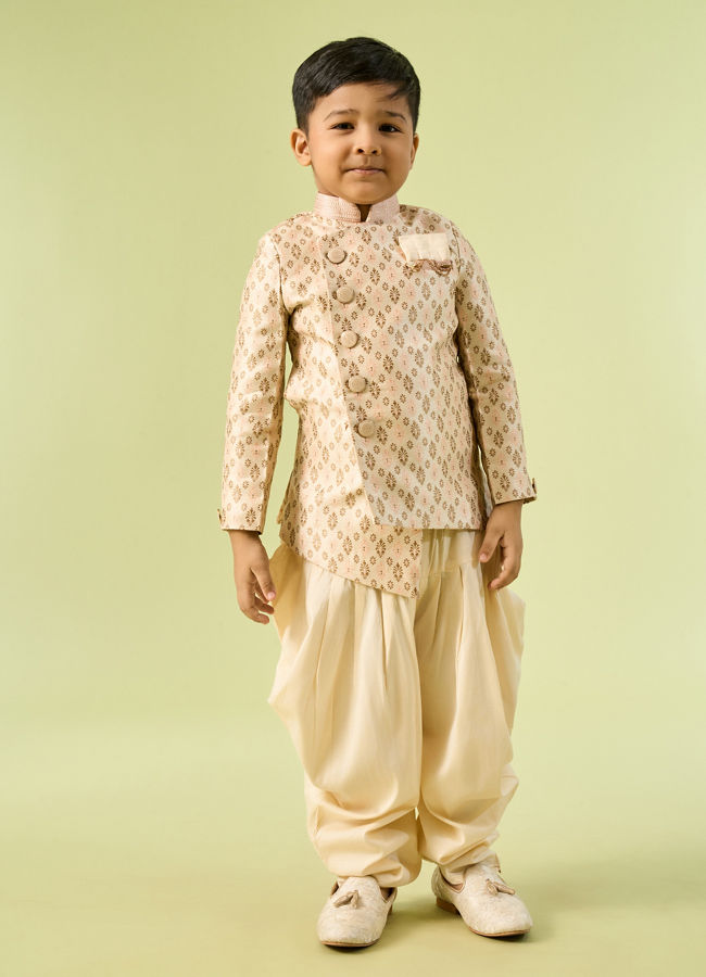 Manyavar Boys Kids Beige Art Silk Kurta Pajama Set