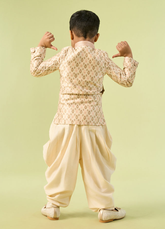 Manyavar Boys Kids Beige Art Silk Kurta Pajama Set