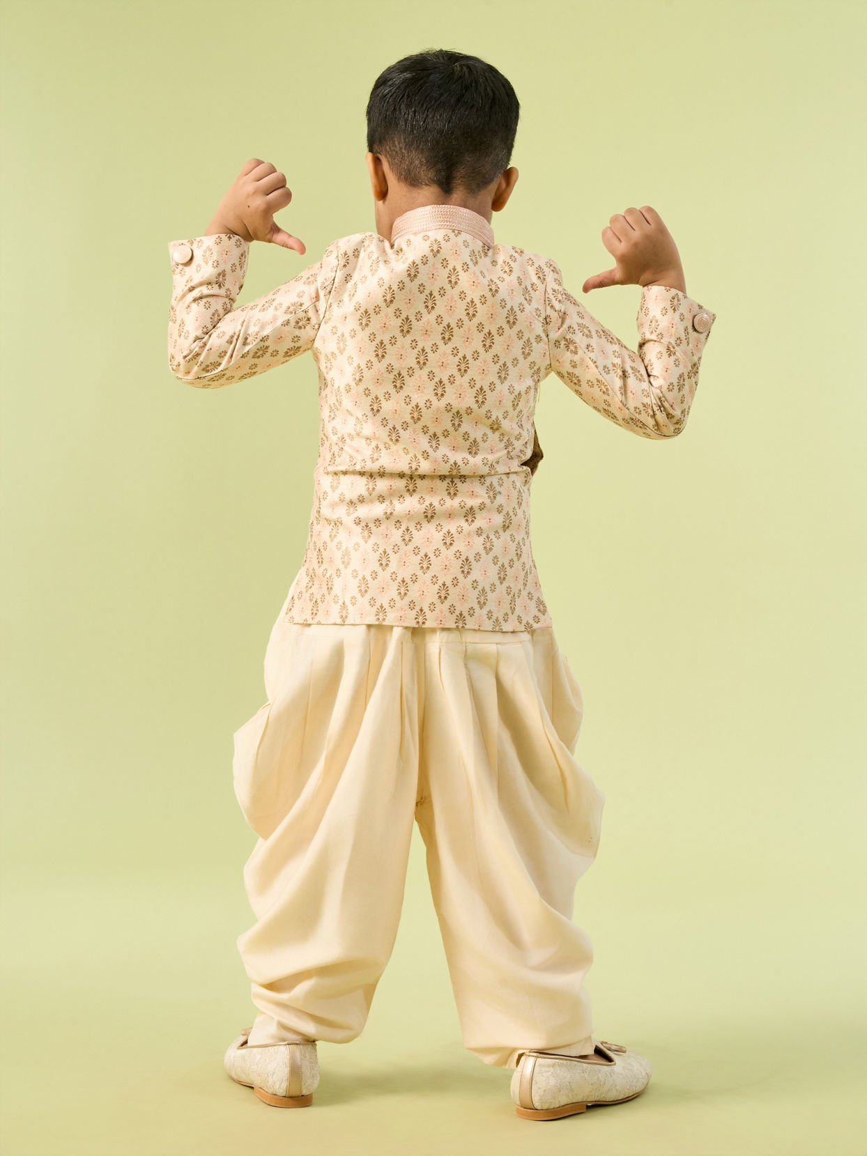 Manyavar Boys Kids Beige Art Silk Kurta Pajama Set