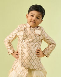 Manyavar Boys Kids Beige Art Silk Kurta Pajama Set