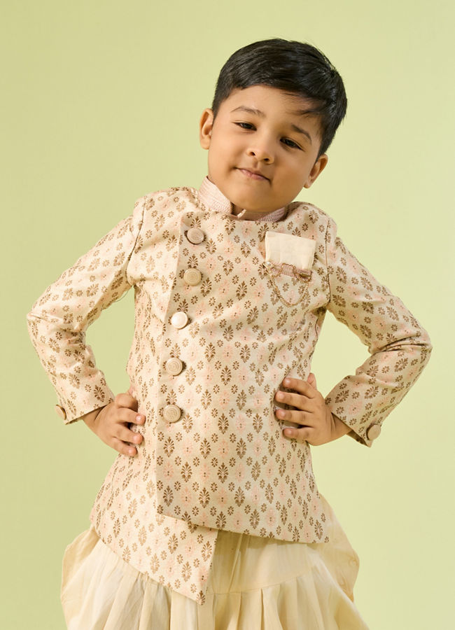 Manyavar Boys Kids Beige Kurta Pajama Set