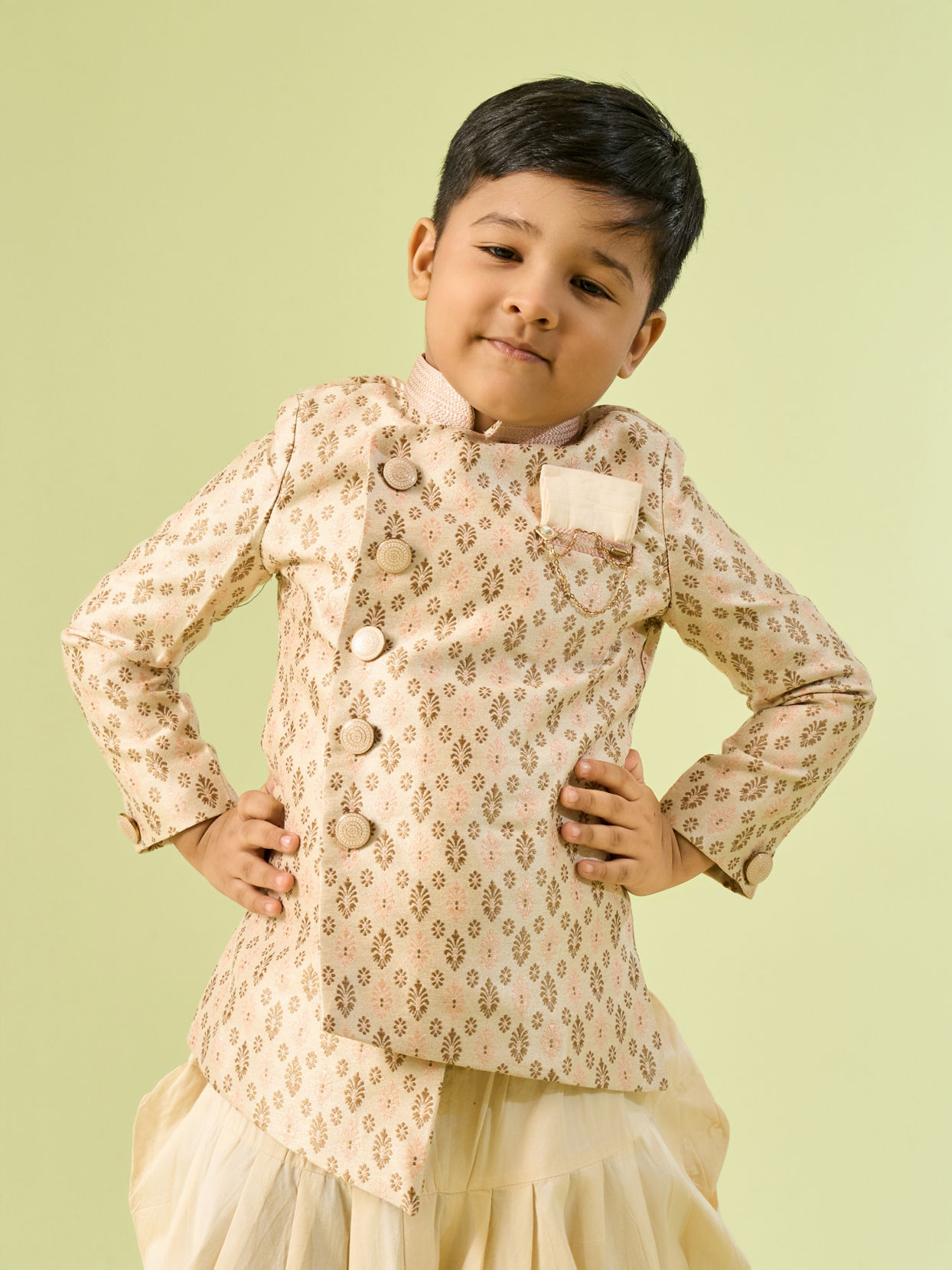 Manyavar Boys Kids Beige Kurta Pajama Set