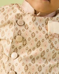 Manyavar Boys Kids Beige Art Silk Kurta Pajama Set