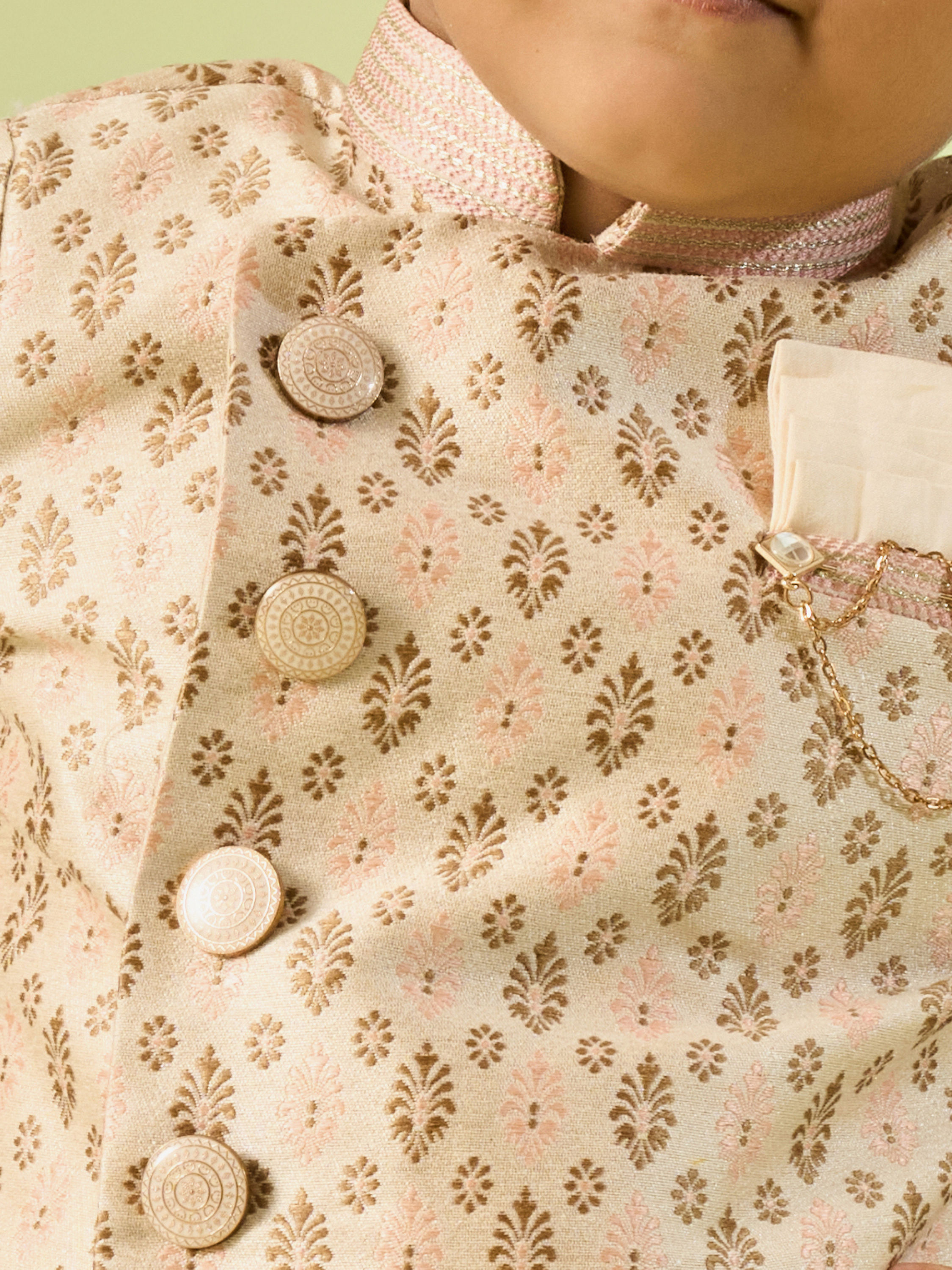 Manyavar Boys Kids Beige Art Silk Kurta Pajama Set