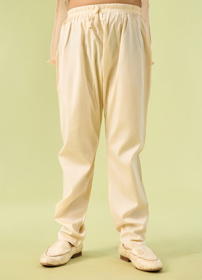 Manyavar Boys Kids Beige Art Silk Kurta Pajama Set