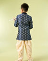 Manyavar Boys Kids Dark Blue Kurta Pajama with Brooch