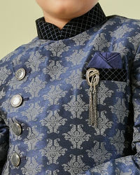 Manyavar Boys Kids Dark Blue Kurta Pajama with Brooch
