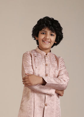 Manyavar Boys Boys Shell Pink Chowkadi Patterned Kurta Set image number 0