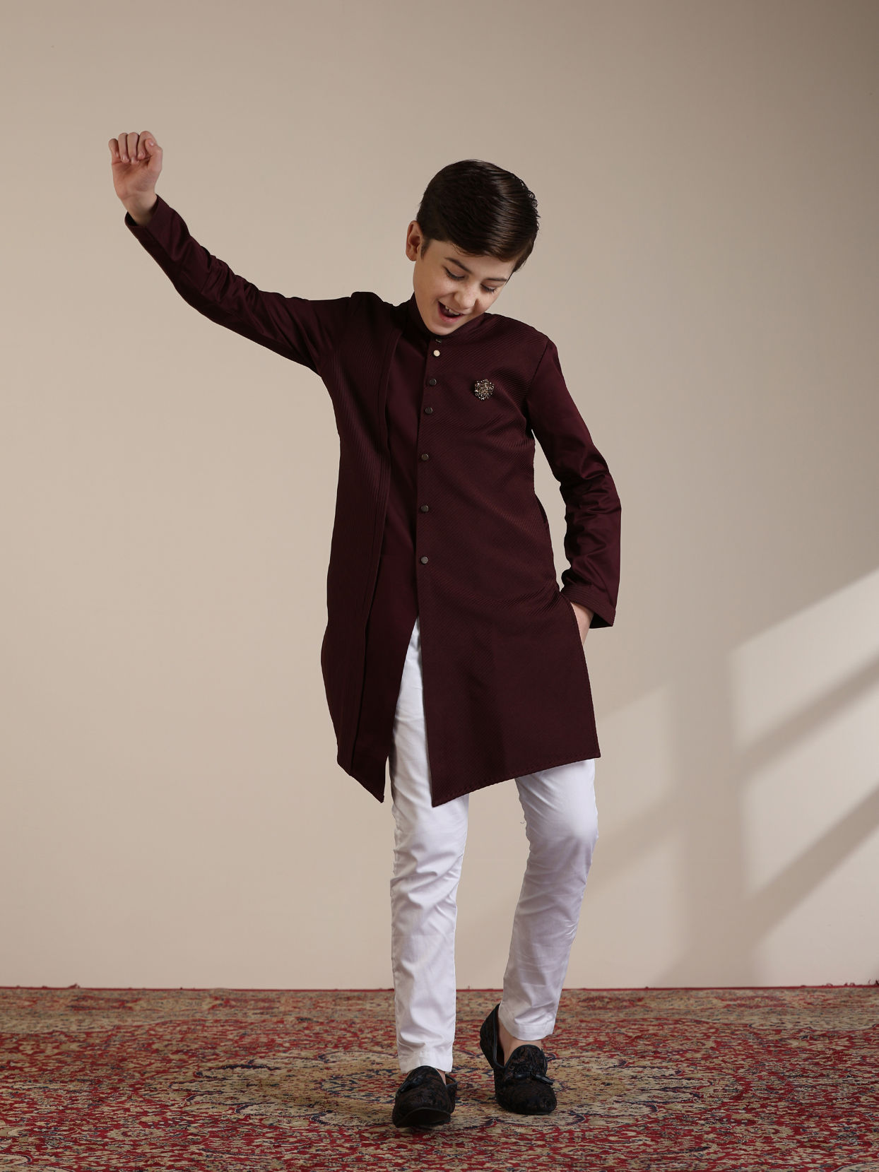 Manyavar Boys Boys Wine Kurta Set