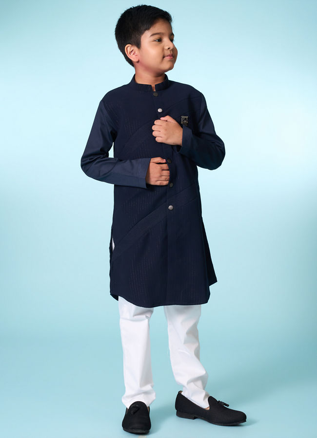 Manyavar Boys Charming Dark Blue Kurta Pajama
