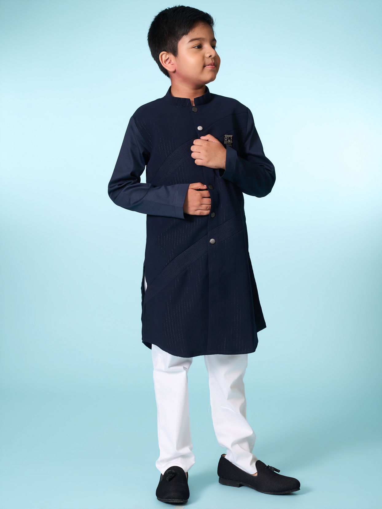 Manyavar Boys Charming Dark Blue Kurta Pajama