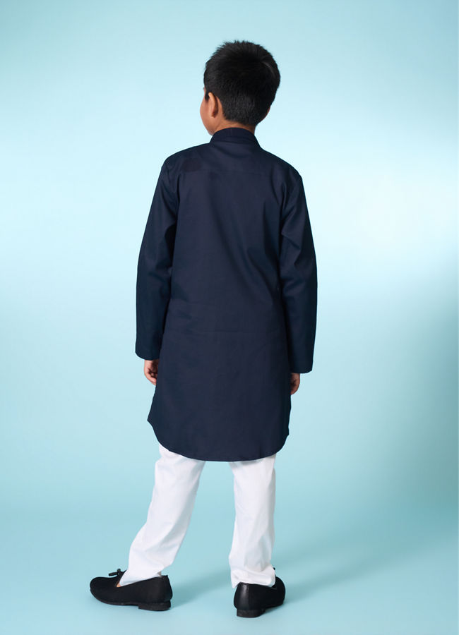 Manyavar Boys Charming Dark Blue Kurta Pajama