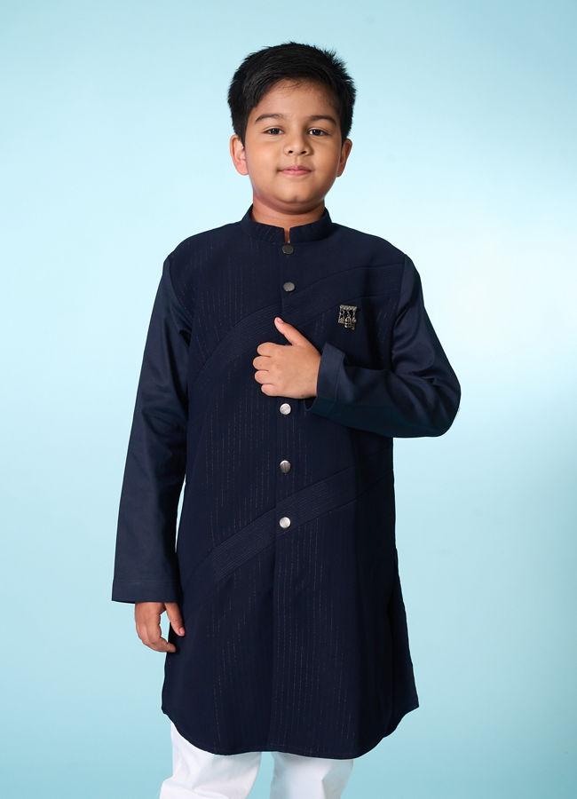 Manyavar Boys Charming Dark Blue Kurta Pajama
