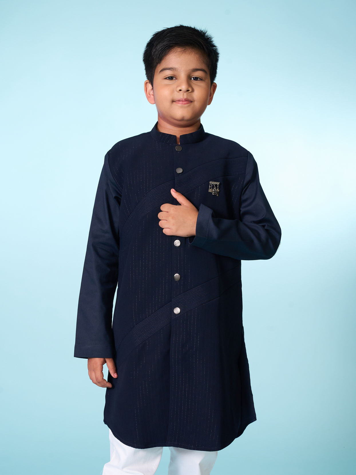 Manyavar Boys Charming Dark Blue Kurta Pajama