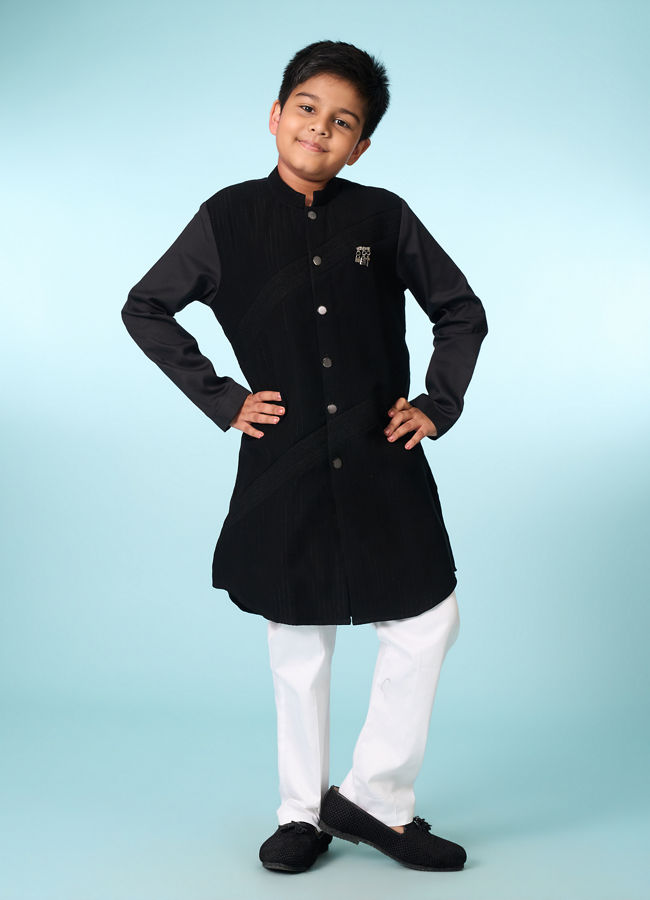 Manyavar Boys Black Kurta Pajama Set