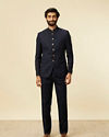 Manyavar Men Dark Blue Chequered Suit