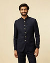 Manyavar Men Dark Blue Chequered Suit