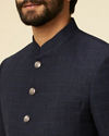 Manyavar Men Dark Blue Chequered Suit