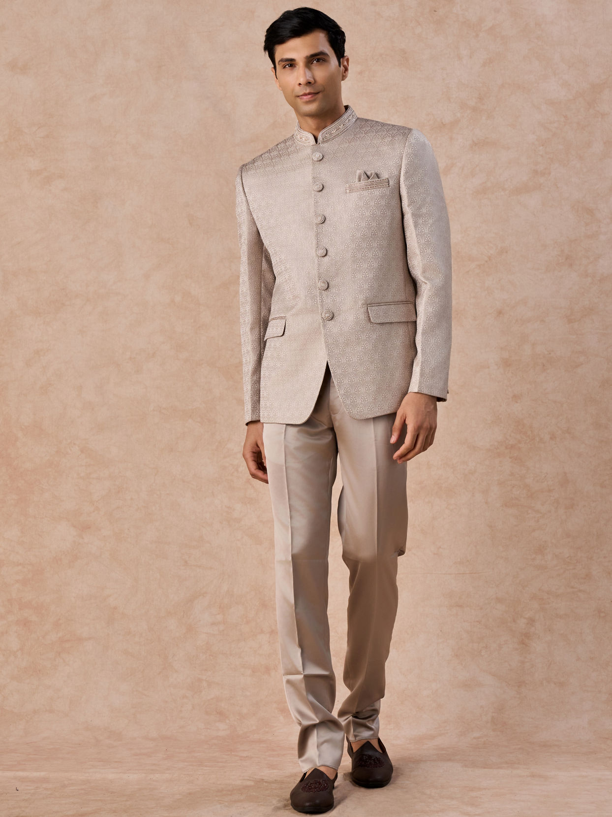 Manyavar Men Natural Elegance Beige Jodhpuri Suit