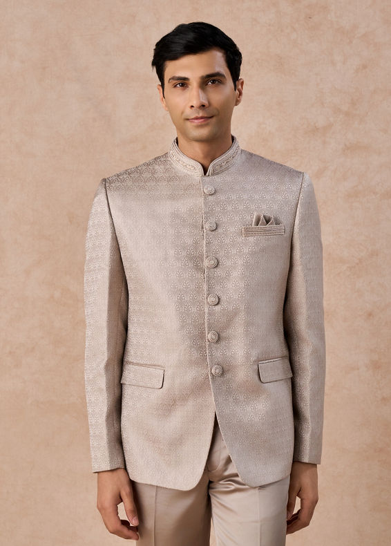 Manyavar Men Natural Elegance Beige Jodhpuri Suit