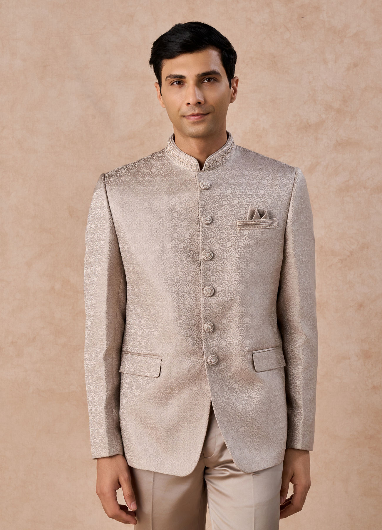 Manyavar Men Natural Elegance Beige Jodhpuri Suit