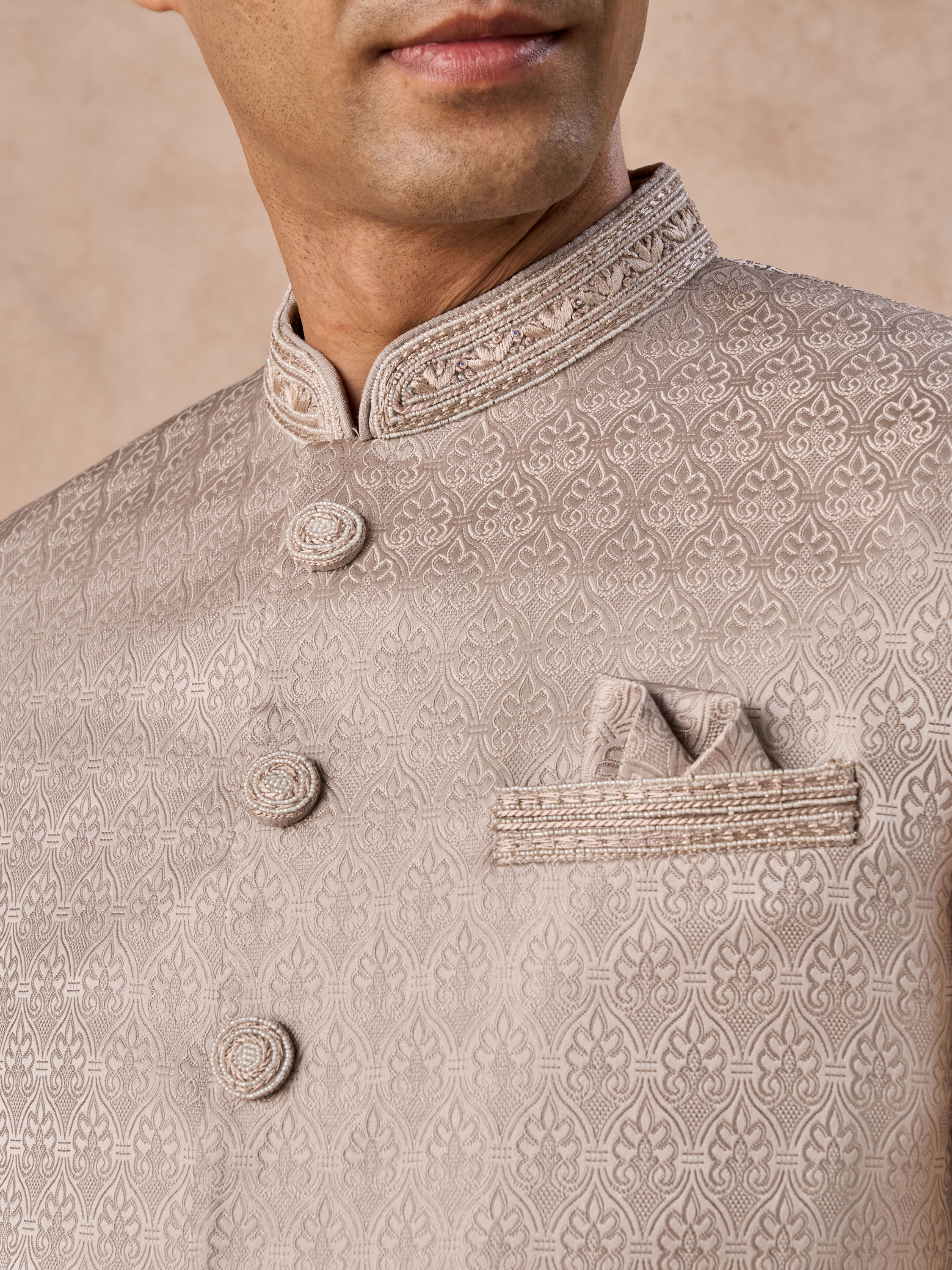 Manyavar Men Natural Elegance Beige Jodhpuri Suit