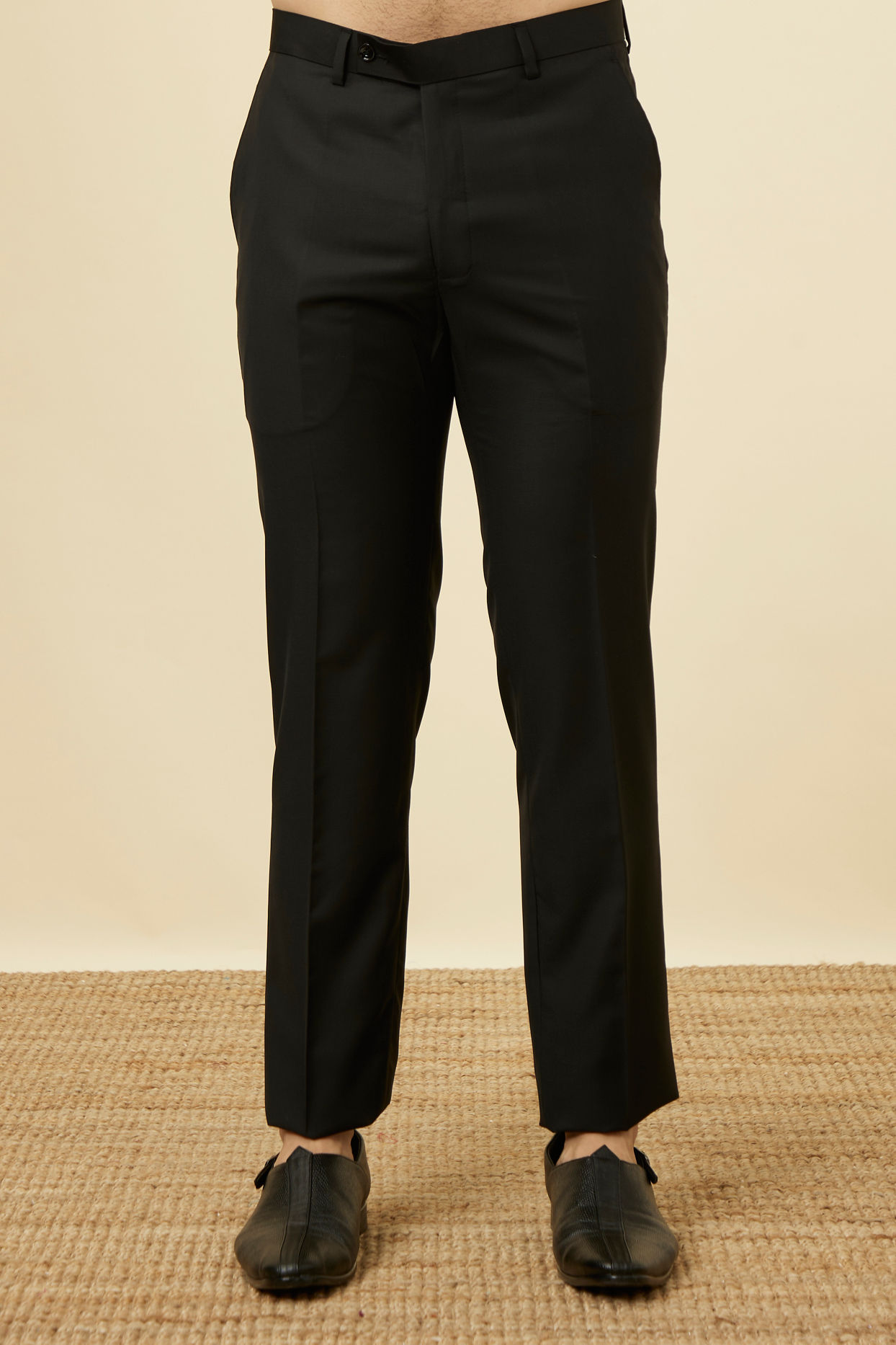 Manyavar Men Smokey Black Paisley Patterned Suit