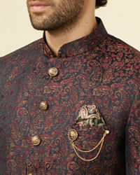 Manyavar Men Smokey Black Paisley Patterned Suit