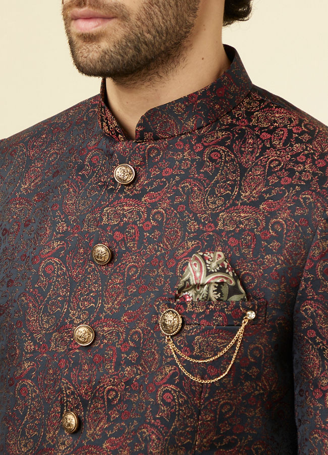 Buy Blue Paisley Patterned Jodhpuri Suit Set Online in UAE