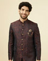 alt message - Manyavar Men Smokey Black Paisley Patterned Suit image number 0