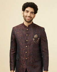 Manyavar Men Smokey Black Paisley Patterned Suit