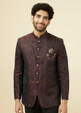 Blue Paisley Patterned Jodhpuri Suit Set image number 0