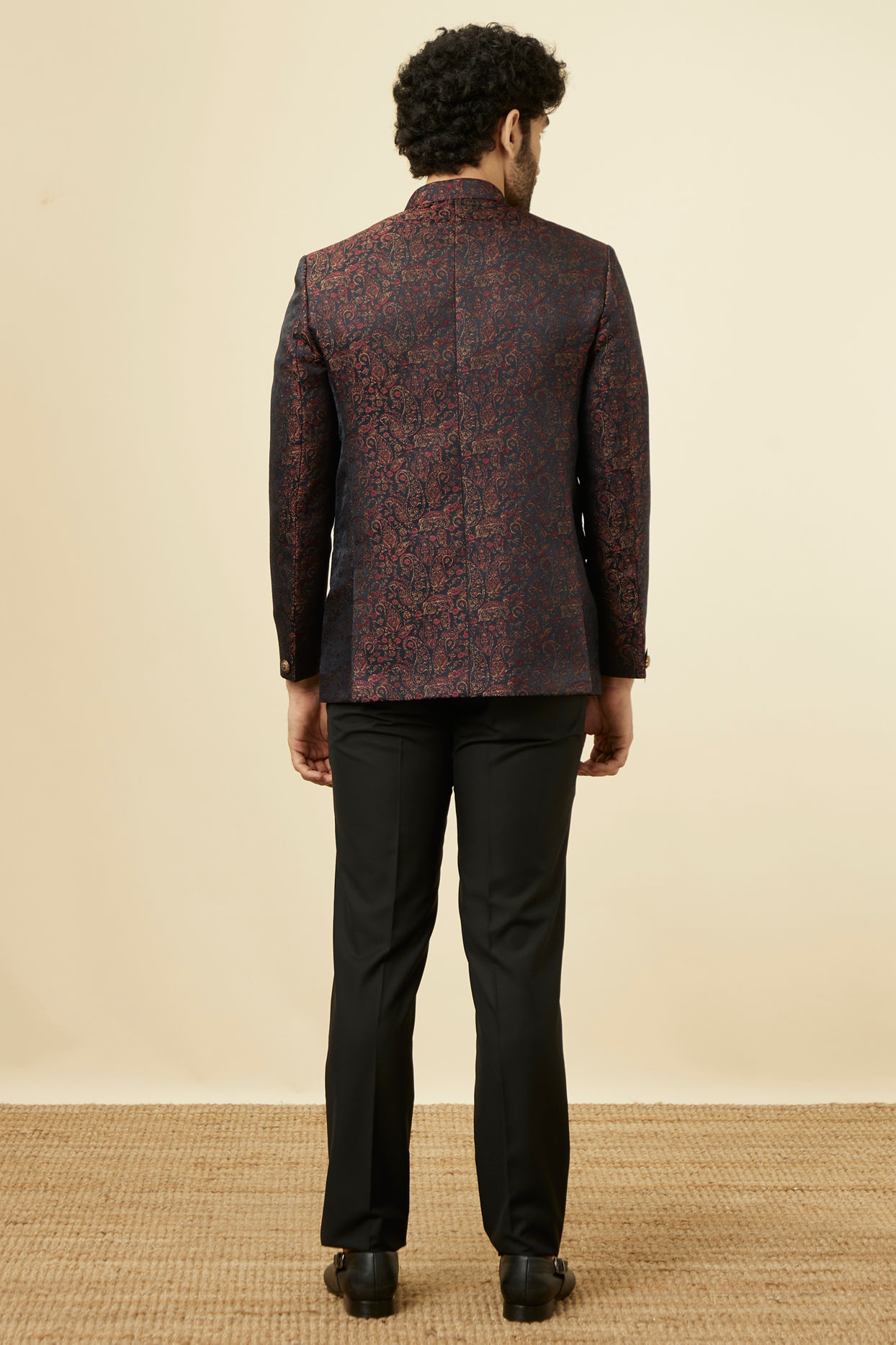 Manyavar Men Smokey Black Paisley Patterned Suit