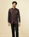 Manyavar Men Smokey Black Paisley Patterned Suit