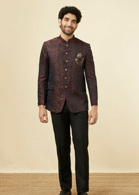 Blue Paisley Patterned Jodhpuri Suit Set image number 2