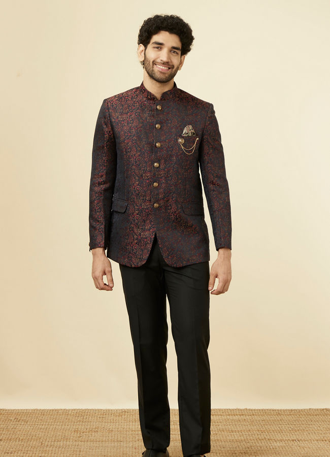 Buy Smokey Black Paisley Patterned Suit Online in the USA Manyavar Suit Set for Men