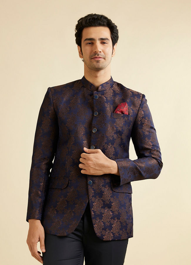 Manyavar Men Dark Blue Floral Jaal Patterned Jodhpuri Set