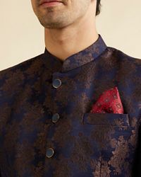 Manyavar Men Dark Blue Floral Jaal Patterned Jodhpuri Set