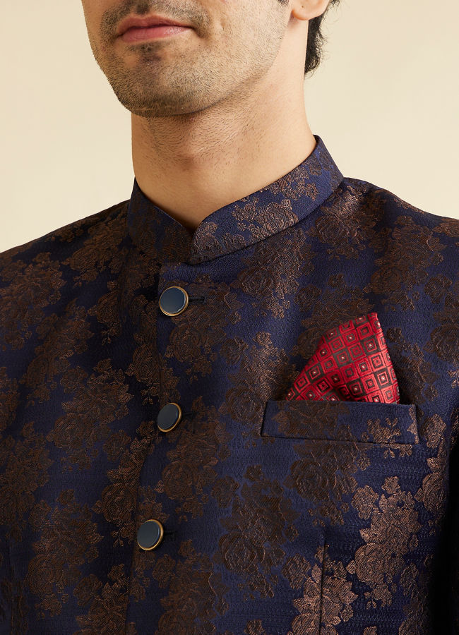 Manyavar Men Dark Blue Floral Jaal Patterned Jodhpuri Set