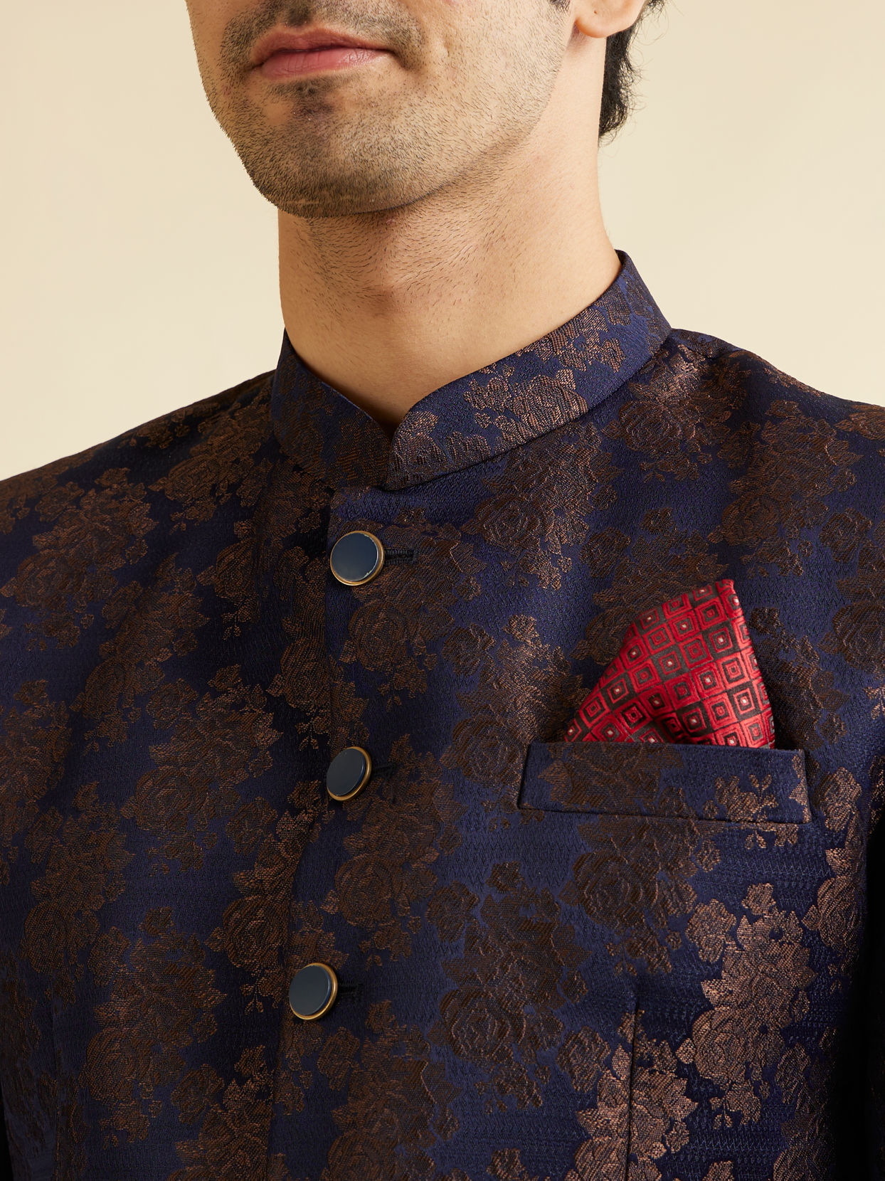 Manyavar Men Dark Blue Floral Jaal Patterned Jodhpuri Set