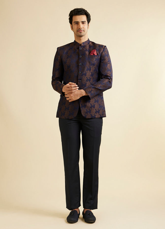 Manyavar Men Dark Blue Floral Jaal Patterned Jodhpuri Set
