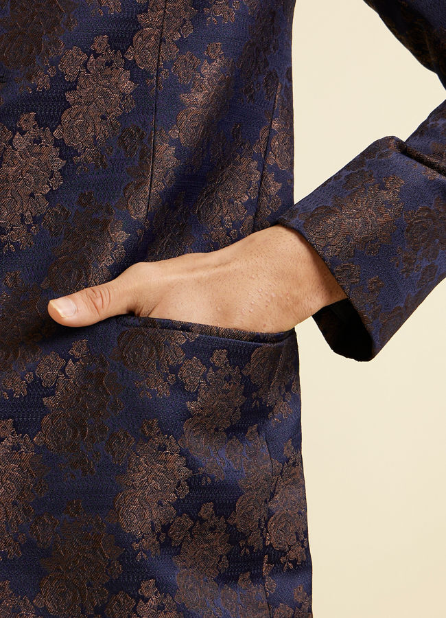 Manyavar Men Dark Blue Floral Jaal Patterned Jodhpuri Set