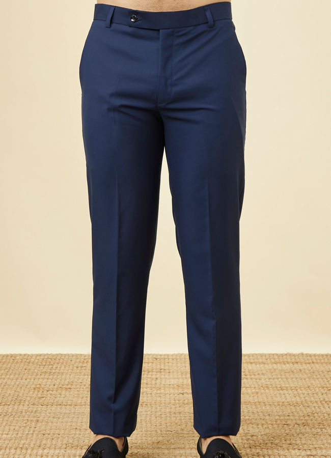 alt message - Manyavar Men Navy Blue Floral Patterned Suit image number 3