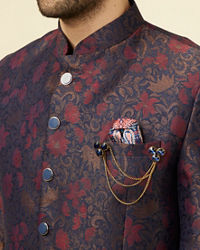 Manyavar Men Navy Blue Floral Patterned Suit