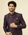 alt message - Manyavar Men Navy Blue Floral Patterned Suit image number 0