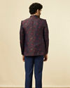 alt message - Manyavar Men Navy Blue Floral Patterned Suit image number 4