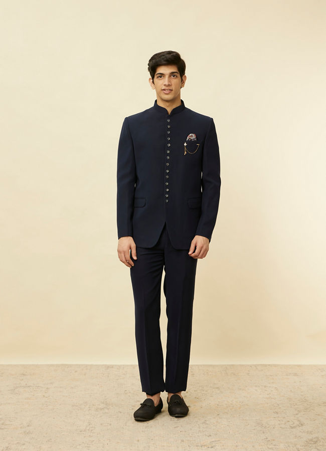 Manyavar Men Dark Sapphire Blue Classic Jodhpuri Suit