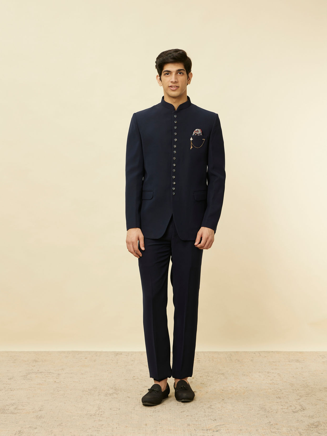 Manyavar Men Dark Sapphire Blue Classic Jodhpuri Suit