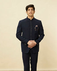 Manyavar Men Dark Sapphire Blue Classic Jodhpuri Suit