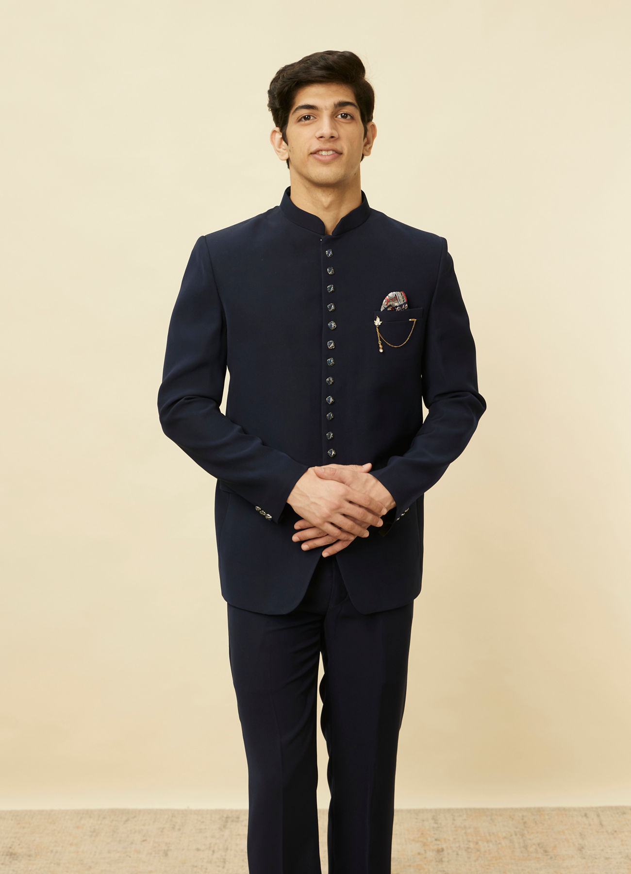 Manyavar Men Dark Sapphire Blue Classic Jodhpuri Suit